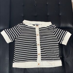 Black & White Striped Notations Short Sleeve Cardigan – Women’s M